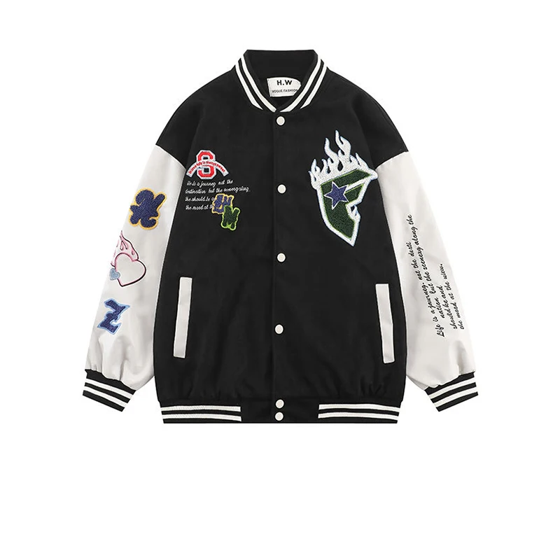 American High Street Letter Flocked Baseball Jacket Women'S Fashion Loose Coat Top Autumn Jacket