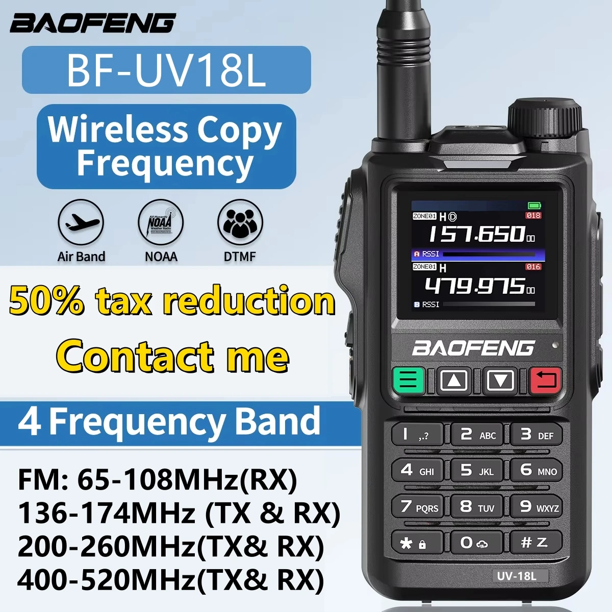 Baofeng UV-18L Walkie Talkie 5 Вт 4-диапазонная беспроводная частота копирования Type-C VHF UHF для