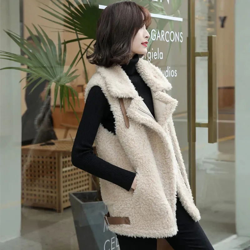 Women European Station Lamb Hair Vest Jacket 2021 Female Autumn Winter New Fashion Outer Wear Waistcoat Imitation Fur Coat A865