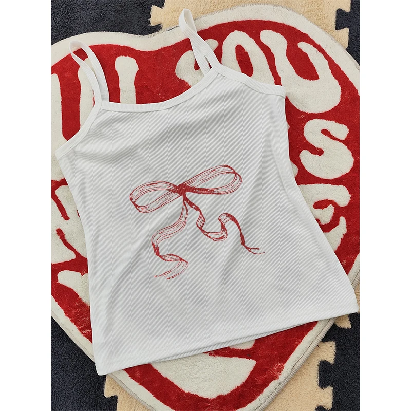 Cute Bow Y2K Harajuku Tights Vest Female Sexy Punk Crop Top Suspender Sleeveless T-shirt Eom Girls Clothes Club Clothing