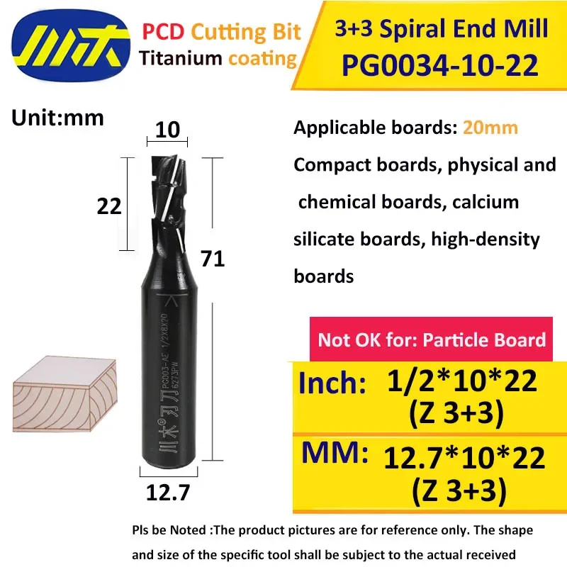 

Chuanmu Алмазная деревообрабатывающая спиральная концевая фреза PCD, 2 канавки, прямая фреза с ЧПУ, фреза без заусенцев, фрезерный инструмент