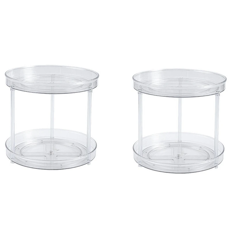 

2 Tier Lazy Susan Clear Spinning Organization & Storage Container Bin Round Turntable Condiment Spice Rack