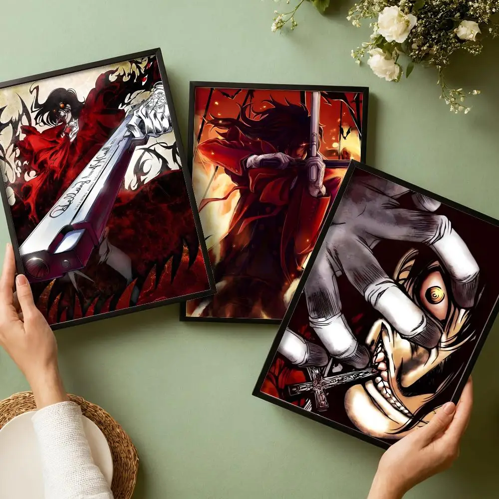 Фото Постеры-наклейки H-Hellsing с аниме-персонажами, HD-печать, самоклеящиеся, для спальни, гостиной, домашнего декора, современные настенные наклейки, подарок №1