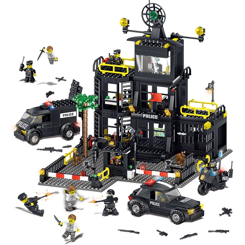 

City Police Station Building Blocks Military Helicopter Special Police Vehicle World War Team Building Blocks Toys for Children