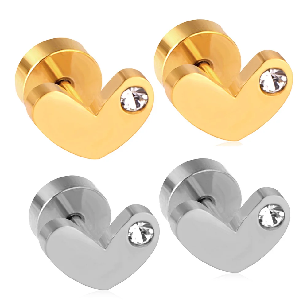 

Simple Cute Crystal Love Heart Stud Earrings Stainless Steel Anti-allergy Small Screw Earring For Baby Girls Women Pendientes