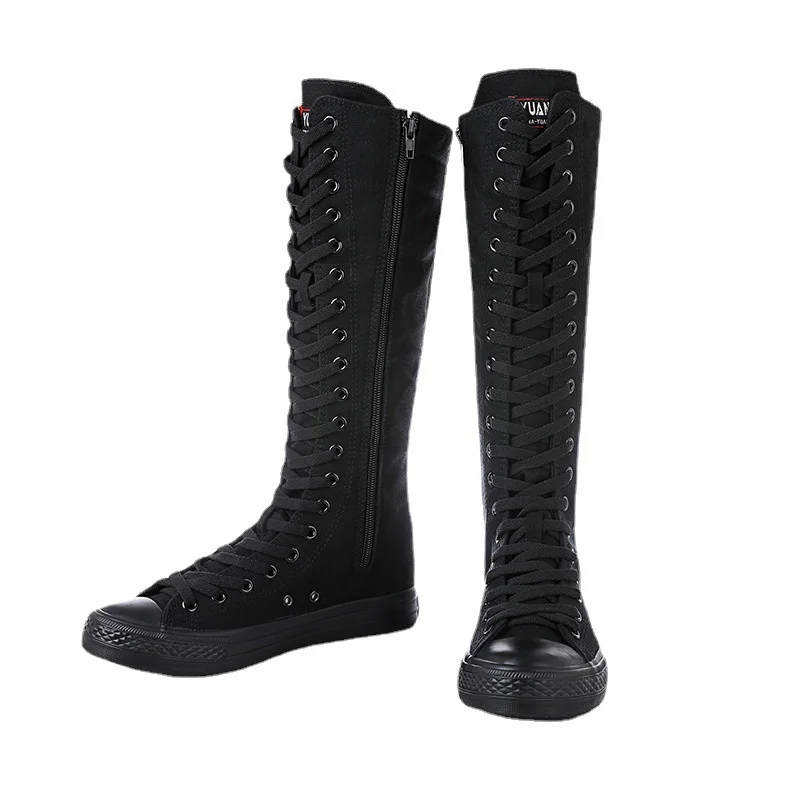 

Однотонные простые женские высокие кроссовки с боковой молнией, подходящие ко всему холщовые туфли, женские кроссовки больших размеров 35-43