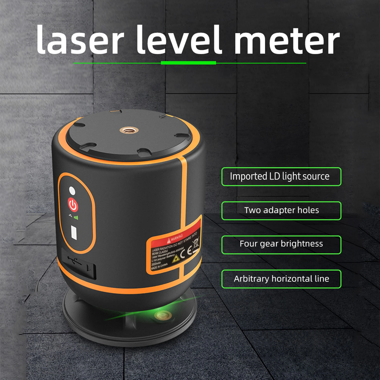

4 Line Laser Level 30M/ 98FT Self Leveling 360-degree Horizontal 10mm Close to Ground Dimmable Green Beam Marker 4 Working Modes