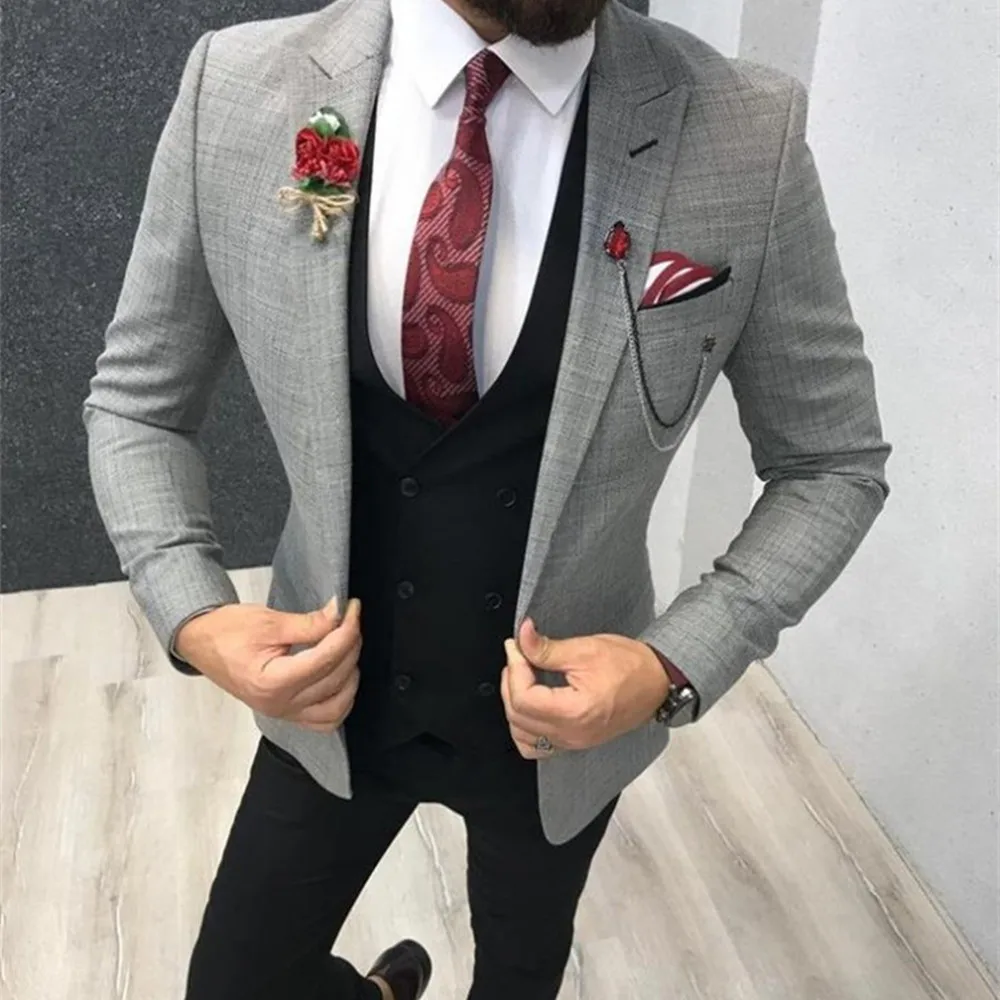 

New Arrival One Button Groomsmen Peaked Lapel Groom Tuxedos Men Suits Wedding/Prom Best Blazer ( Jacket+Pants+Vest)