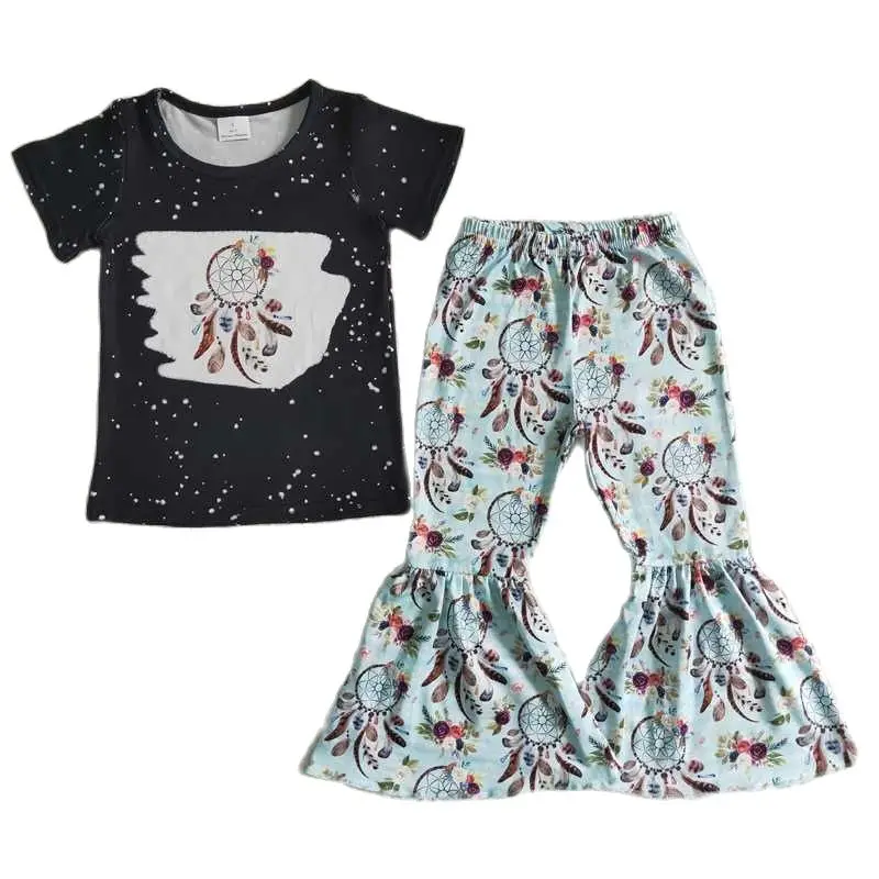 

Новое поступление 2023, черные футболки, Ловец снов, штаны с принтом, 2 предмета, для девочек, эксклюзивный летний костюм, костюмы, стильная повседневная одежда
