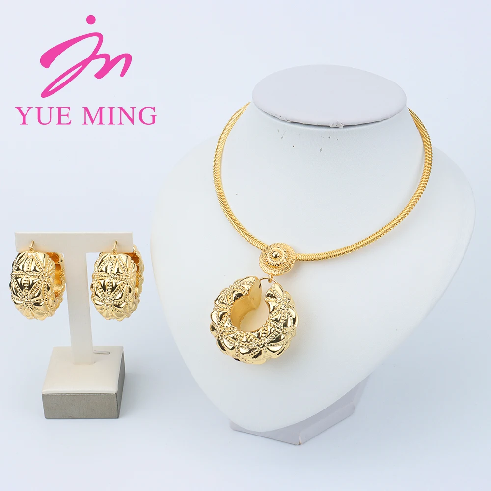 Dubai Gold Plated Jewelry Sets For Women Earrings Necklace For Women Jewelry Set Ladies Banquet Dating Wedding Fashion Jewelry