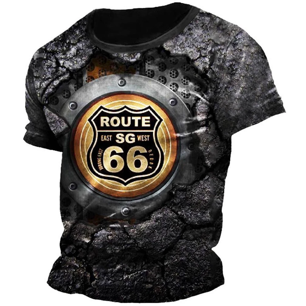 

Summer Retro US Route 66 Print Men's T Shirts Amercian Style Loose Short Sleeve Tops Casual Tees O Collar Male Clothing 6XL Size