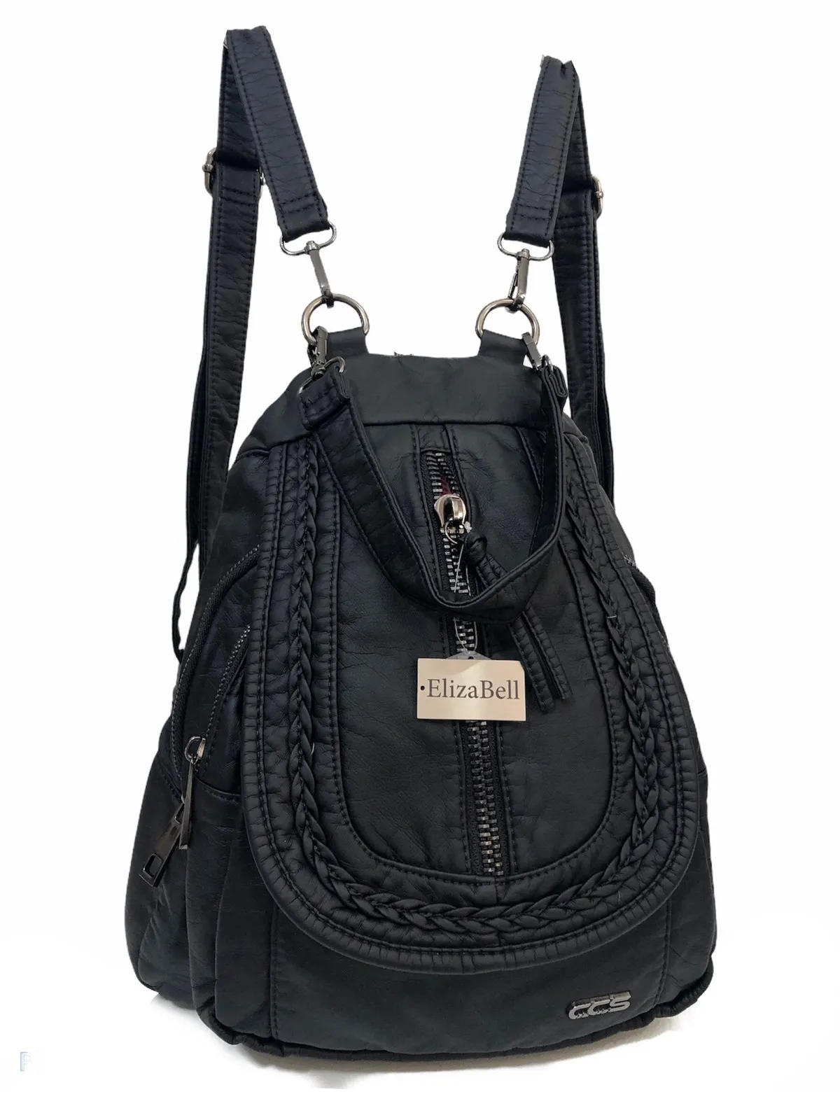 

Женский мягкий кожаный рюкзак и наплечный ремень среднего размера 30 см 28 см черного цвета