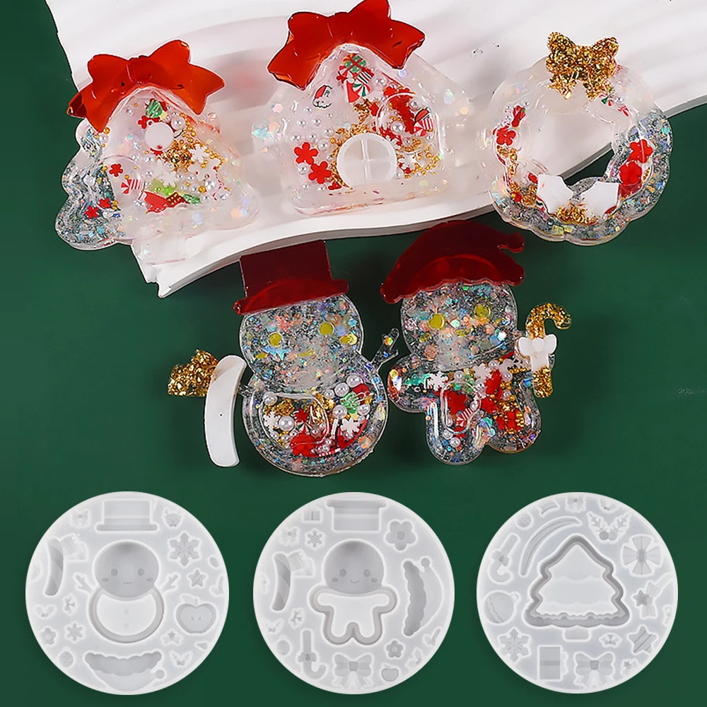 

Christmas Resin Shaker Silicone Mold Cute Xmas Quicksand Oil Shaker Epoxy Mould DIY New Years Charm Gift Keychain Jewelry Making