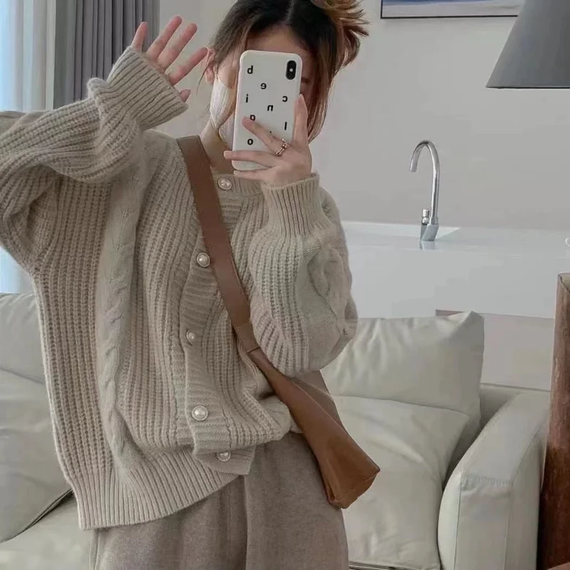 

Женский вязаный кардиган из мягкого воска, свободный свитер из жареного теста на весну и осень