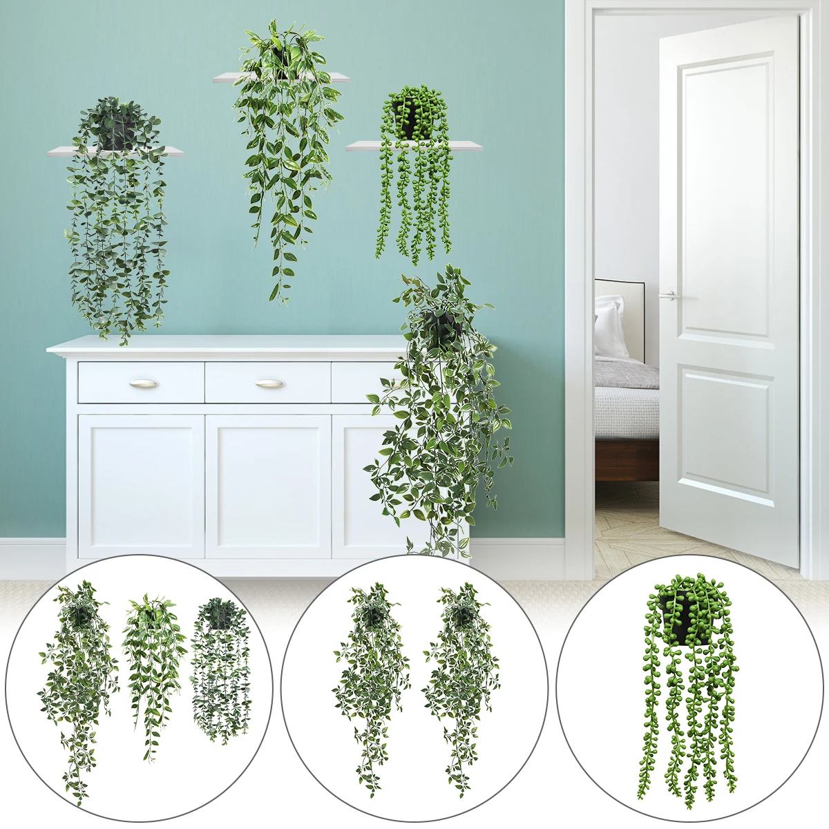 

L 1/2/3Pcs Fake Potted Plant Artificial Hanging Pea Pod Mandala Plant Reusable Faux Artificial Succulent in Pot Realistic