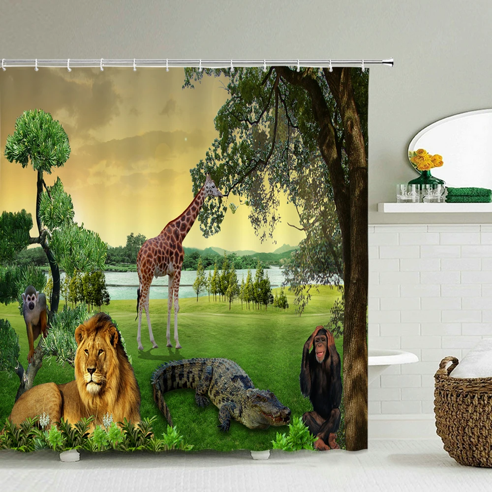 

Home Bathroom Decoration Bathroom Curtain Animal Shower Curtain Tiger Monkey Giraffe Elephant Waterproof