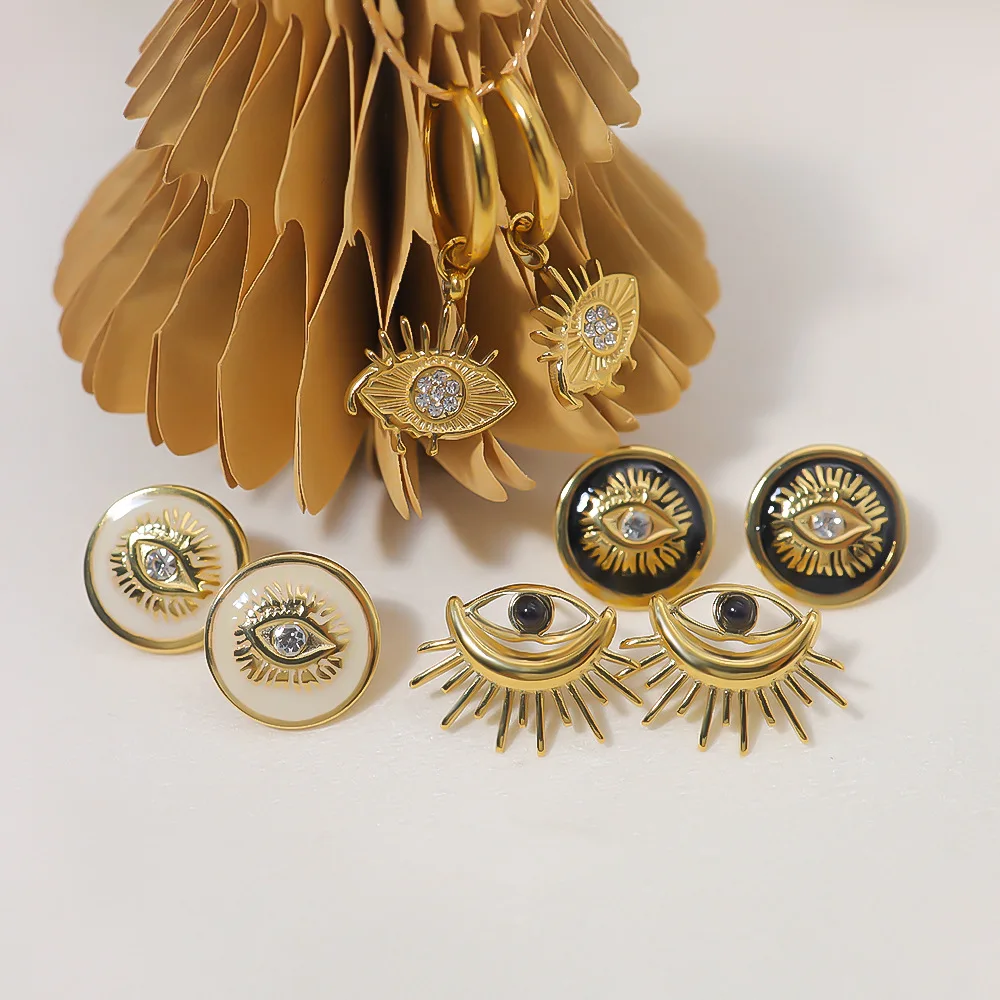 

Evil's Eye Set With Rhinestone Enamel Titanium Steel Stud Earrings