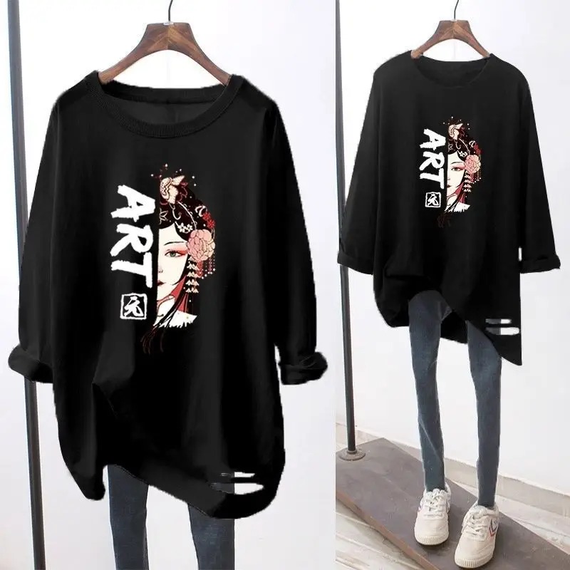 Свободная Повседневная модная женская футболка с длинным рукавом и круглым