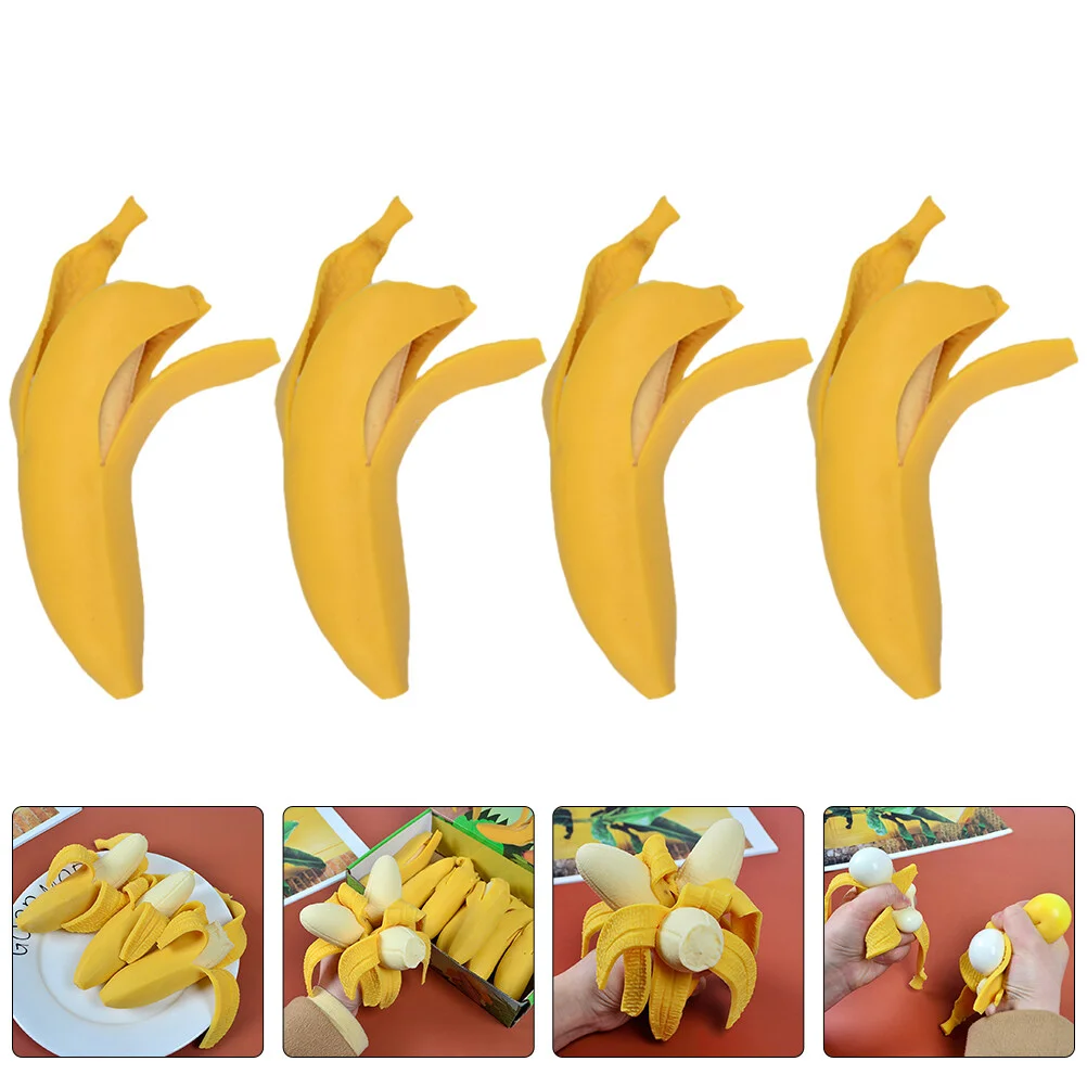 

4 Pcs Model Squeeze Plaything Peeled Banana Toy Tpr Funny Child Toys Kids
