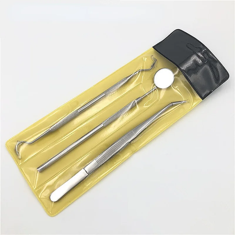 

3/4PC Stainless Steel Dental Mirror Dental Tool Set With Bag Mouth Mirror Tweezers Probe Kit Instrument Oral Care Dentist Tools