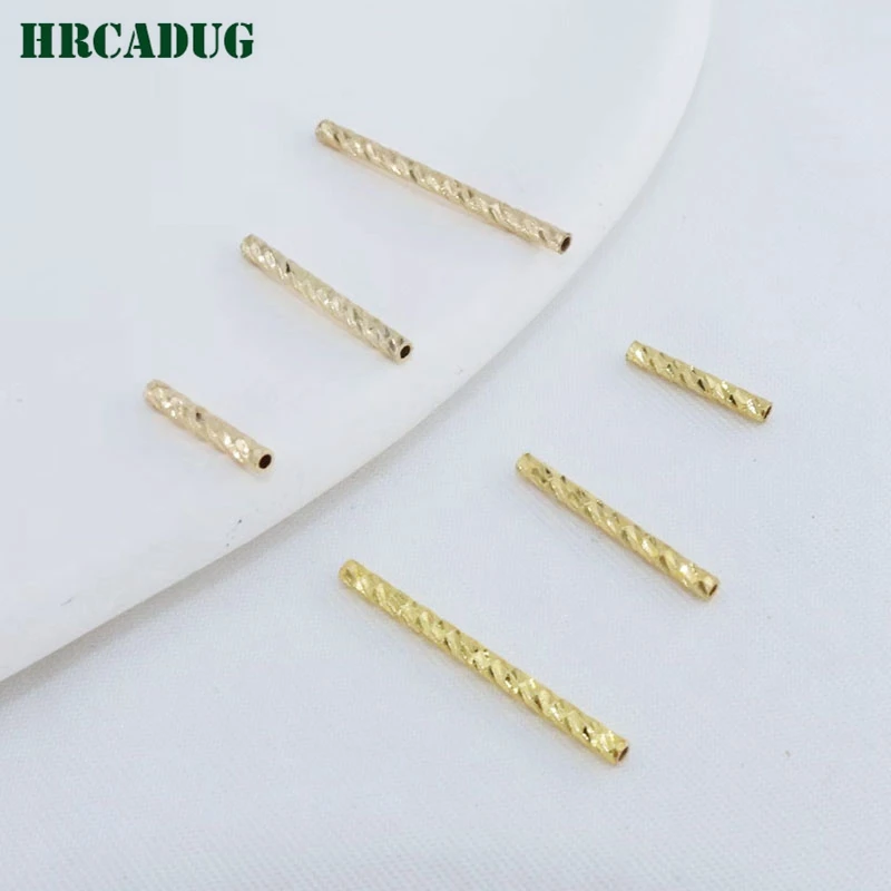 10/15/20mm Straight Tube 18K Gold Plated Brass Metal Texture Tube Beads For DIY Necklace Jewelry Making Supplies Accessories