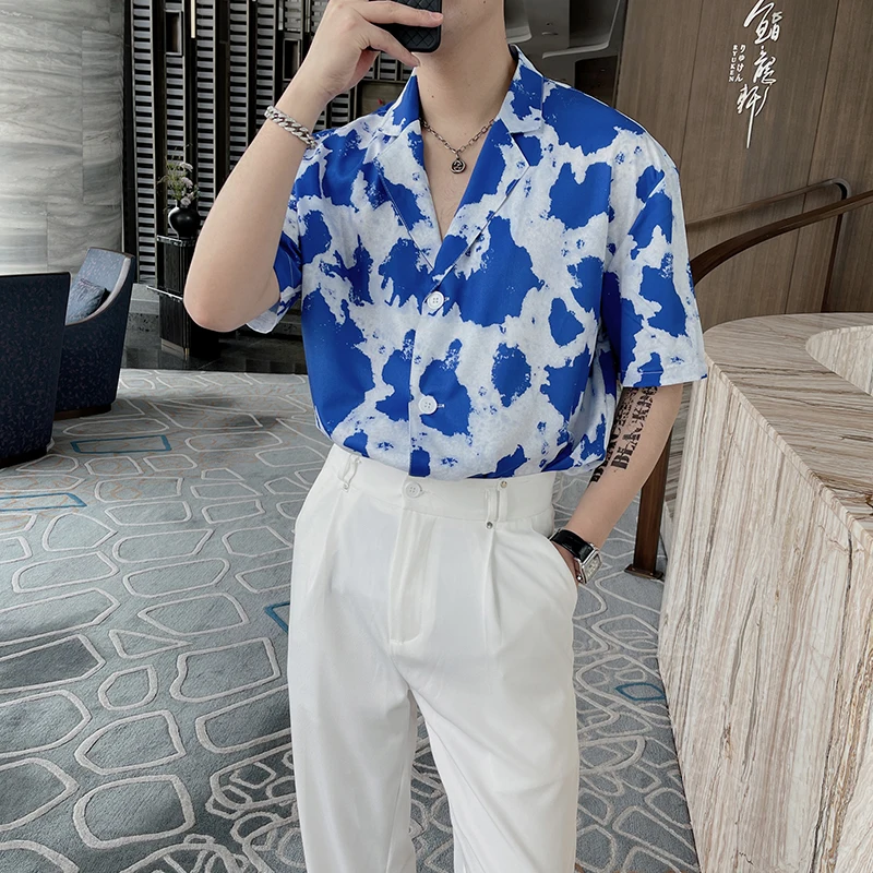 2022 Printed Shirts for Men Summer Short Sleeve Oversized Casual Shirt Streetwear Social Party Tuxedo Blouse Camisas Para Hombre