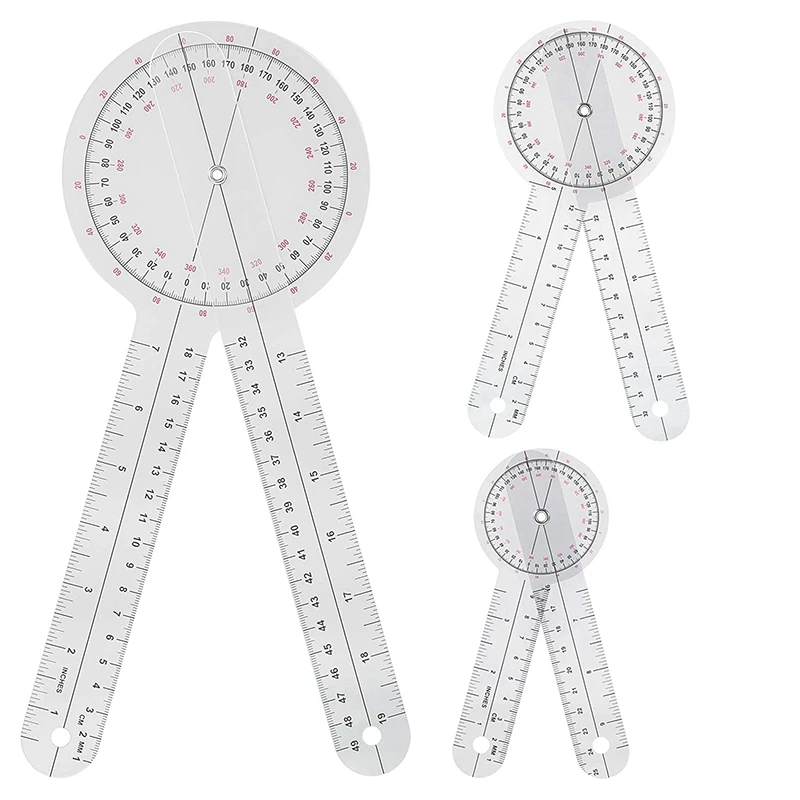 Goniômetro 12 Polegada Terapia Ocupacional Transferidor Ferramenta Régua de Ângulo de Medição 360 Graus Universal 3-piece