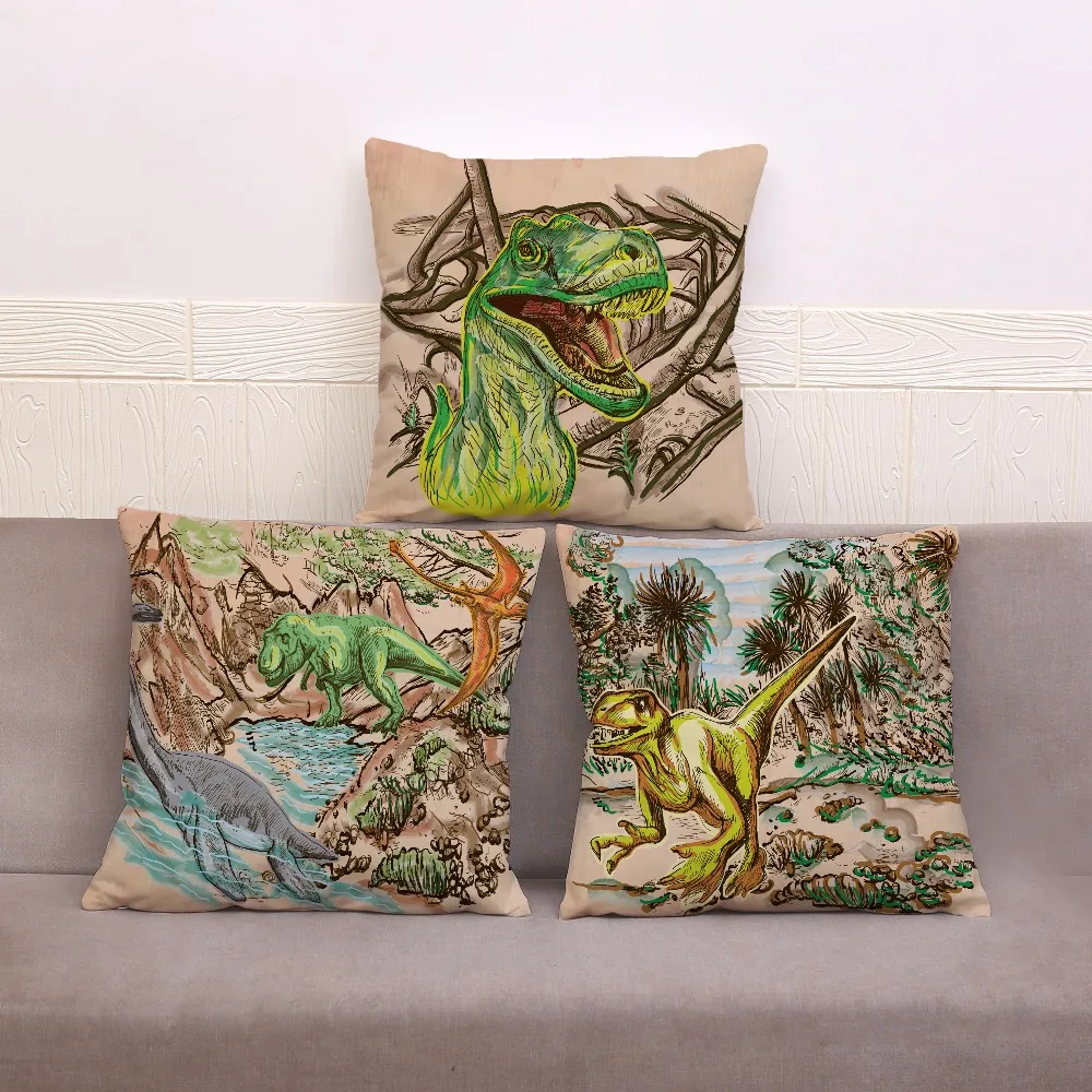 

Sketch Dinosaur Tyrannosaurus Pillowcase Super Soft Short Plush Cushion Cover 45*45 Throw Pillows Covers Home Decor Pillow Case