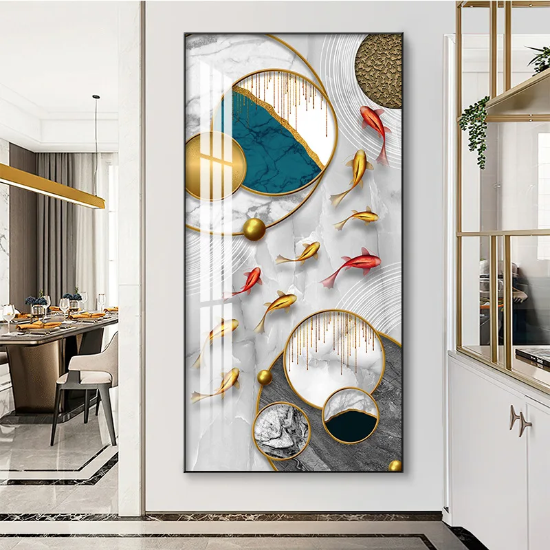 Постеры Fengshui Nine Koi на холсте в китайском стиле роскошные геометрические постеры с