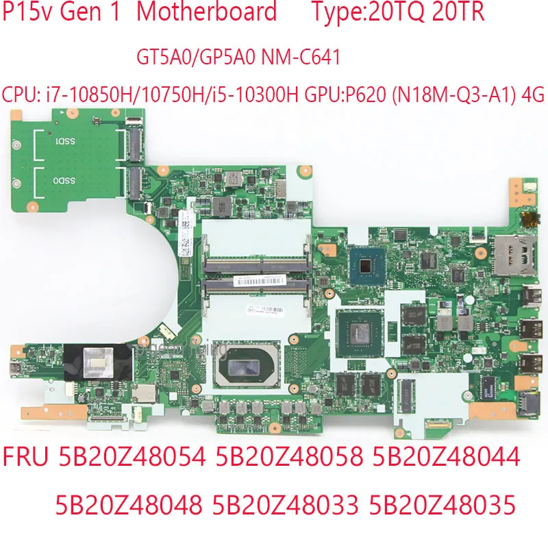 

Материнская плата P15v GT5A0/GP5A0 NM-C641 5B20Z48058 5B20Z48044 5B20Z48048 5B20Z48033 для ноутбука Thinkpad P15v Gen 1 20TQ 20TR i5/i7