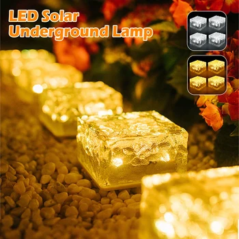 4pcs Solar Led Ice Cube Brick Lights Outdoor Waterproof Stair Step Paver Lamp For Yard Patio landscape Lawn Garden Decoration 2