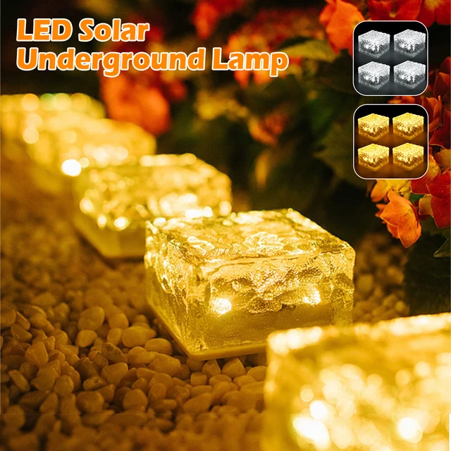 4pcs Solar Led Ice Cube Brick Lights Outdoor Waterproof Stair Step Paver Lamp For Yard Patio landscape Lawn Garden Decoration 2