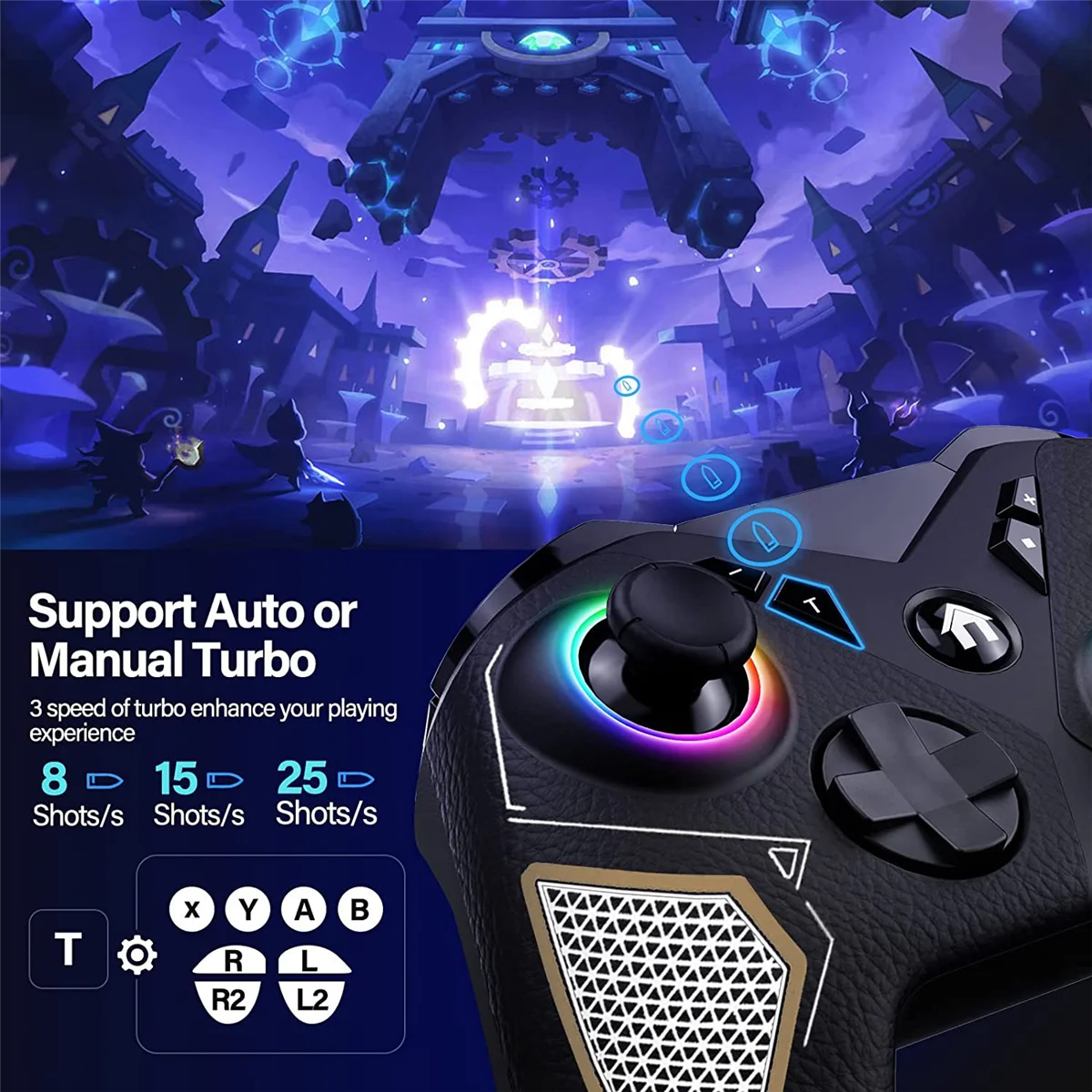 

Wireless Gamepad Controller for Nintendo Switch/Lite/OLED, Switch Game Controller with LED Light/Wakeup/Turbo