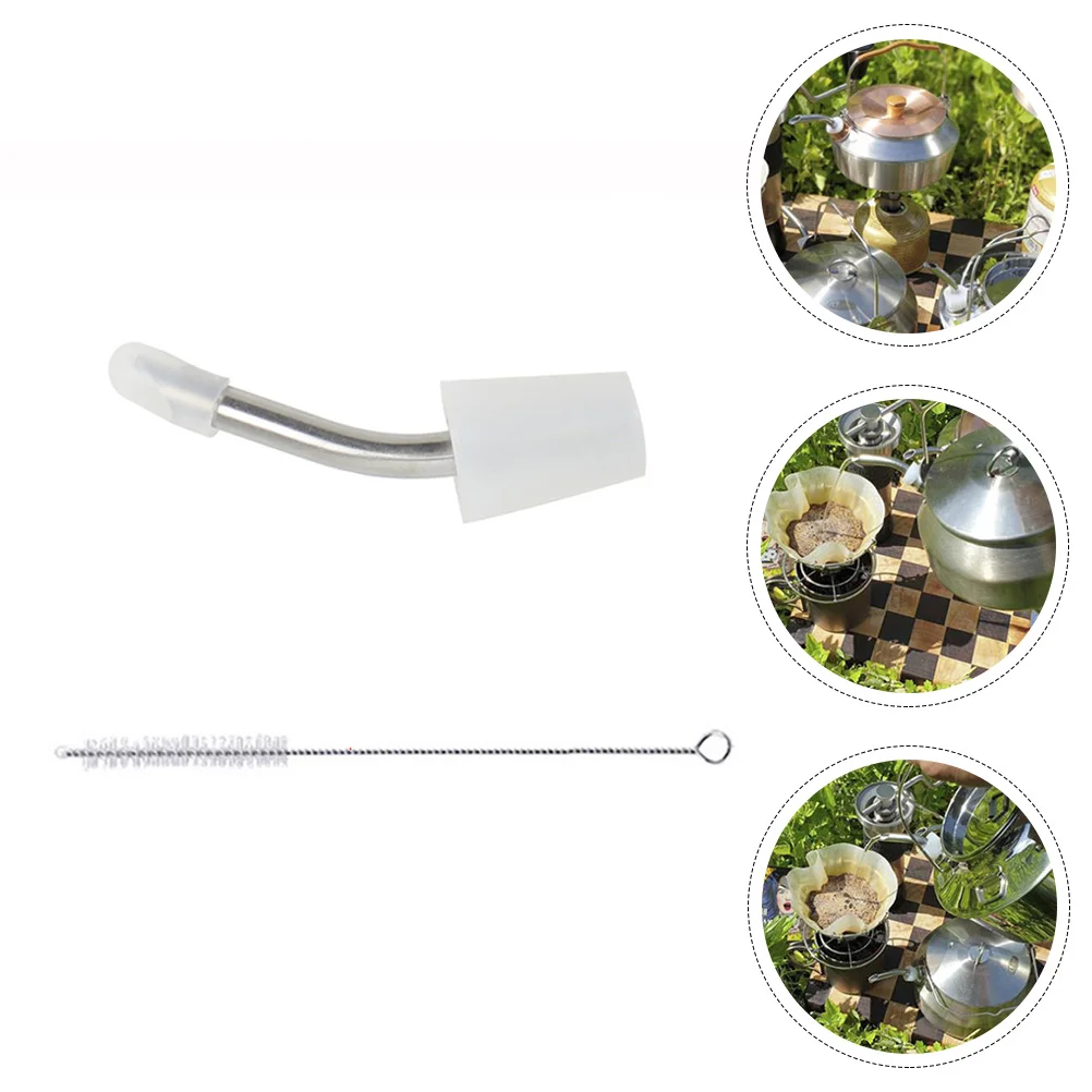 

1 Set Outdoor Kettle Conversion Water Nozzle Camping Kettle Extension Long Tube with Brush