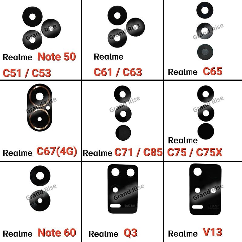 Фото Новое Заднее Стекло Объектива Камеры с Клеевой Наклейкой для Realme C53 C51 Note50 Note60 C63 C61 C65 C67 C71 C75 C75X C85 Q3 V13, Запасная Часть №1