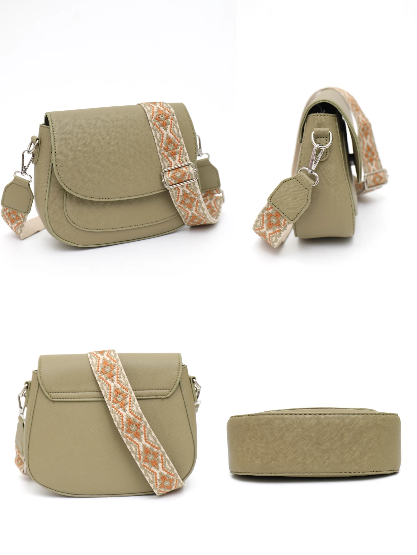 CEZIRA Brand Women PU Vegan Leather Saddle Bags Casual Simple Style Wide Webbing Shoulder Strap Cross Body Purse Flap Handbags