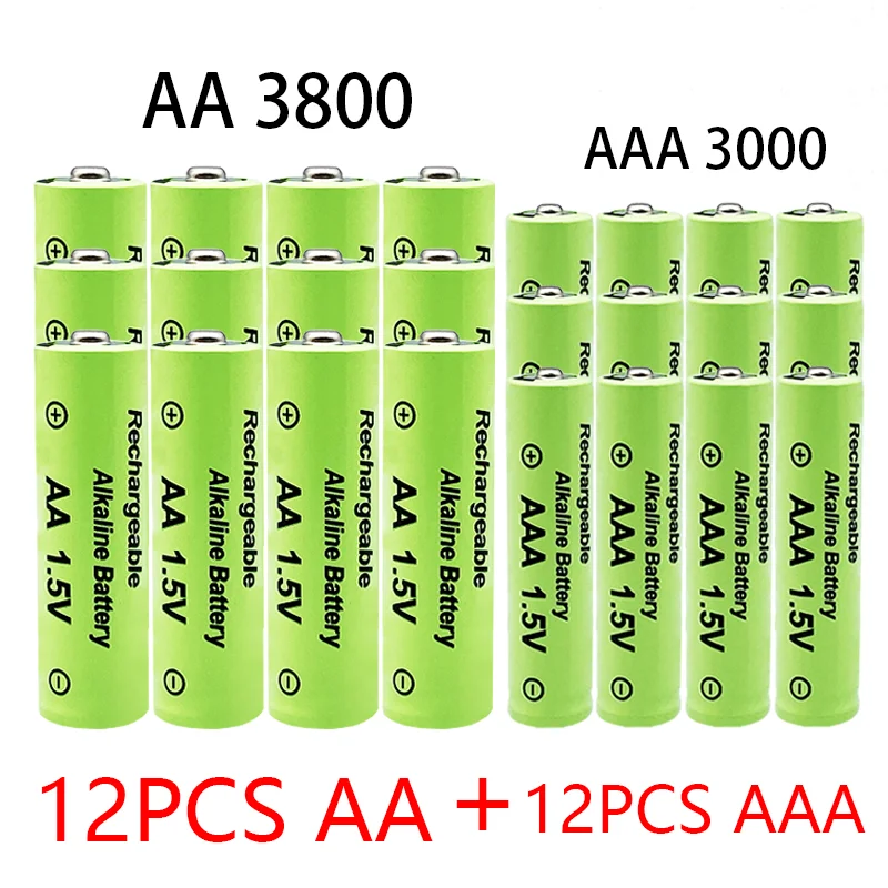 

1.5V AA 3800mAh + AAA 3000mAh NiMH Rechargeable Battery for LED Remote Control Toy Computer Clock Radio Video Game Smoke Piano