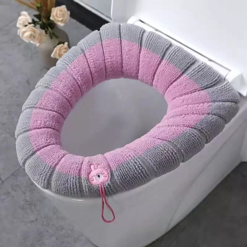

2023NEW Toilet Seat with Handle Closestool Washable Soft Winter Warmer Mat Pad Cushion O-shape Toilet seat Bidet Covers
