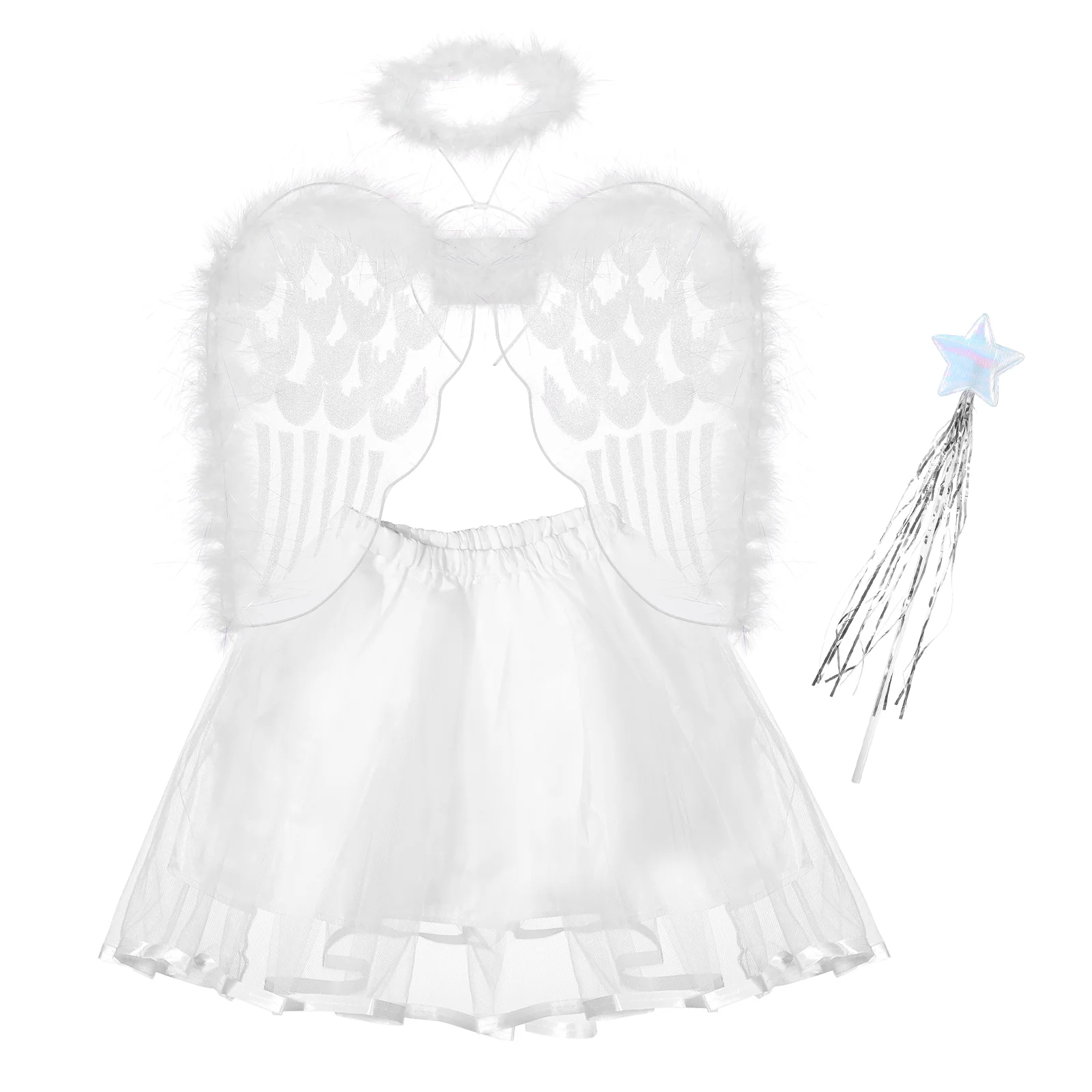 

BESTOYARD 4pcs Angel Costumes Headband Wing Wand Tutu Skirt Set Angle Girls Fairy Dress Outfit (Angel) Wings