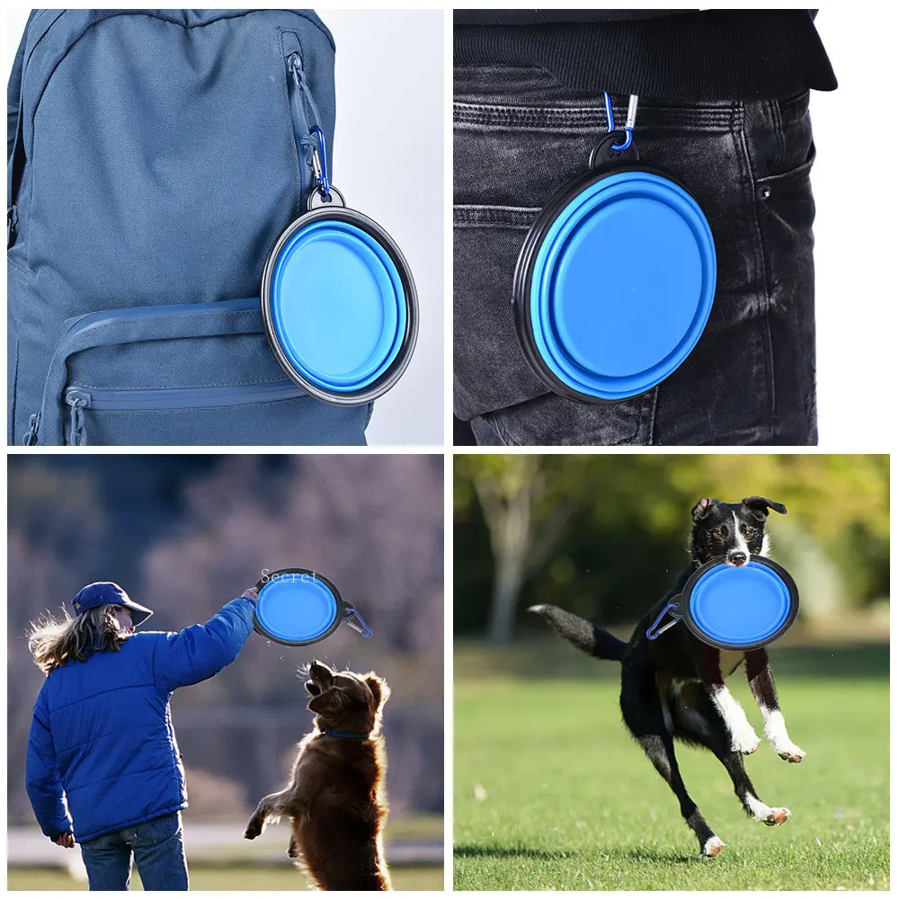 Collapsible Pet Silicone Dog Food Water Bowl Outdoor Camping Travel Portable Folding Pet Supplies Pet Bowl Dishes with Carabiner images - 6