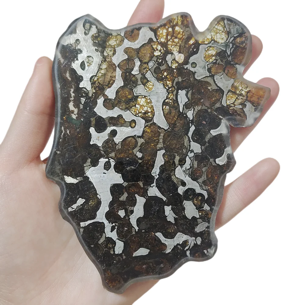 Высококачественный образец Brenham Olivine Meteorite ломтик оливкового метеорита и
