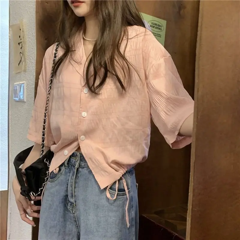 

Short Sleeve Blouse Loose 2023 Summer Retro Women Shirts Ta Blouses for Women Youth Korean Clothing Long Shirt Woman Women's Top