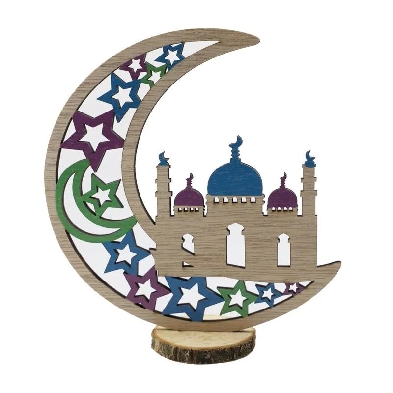 

Wooden EID Mubarak Decoration Moon Shape Ramadan Mubarak Ornaments IKareem Gifts