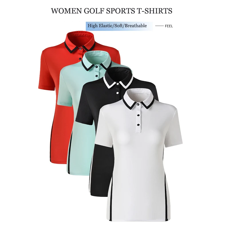 

Women Anti-sweat Golf T-shirts Female Short-Sleeve Elastic Golf Shirt Ladies Slim Quick Drying Jersey Casual Soft Tops XS-XL