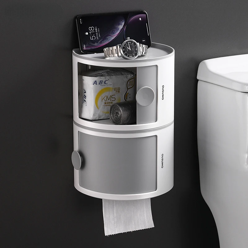 

Toilet Paper Holder Rack Multifunctional Waterproof Wall-Mounted Toilet Tissue Box Roll Paper Storage Box Bathroom Accessories