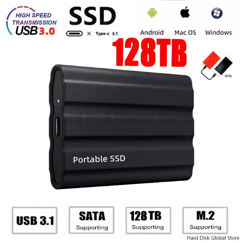 

SSD Mobile Solid State Drive Flash 64TB TypeC USB3.1 8TB Portable Mini Slim High Speed Transfer External SSD Flash Memory Device