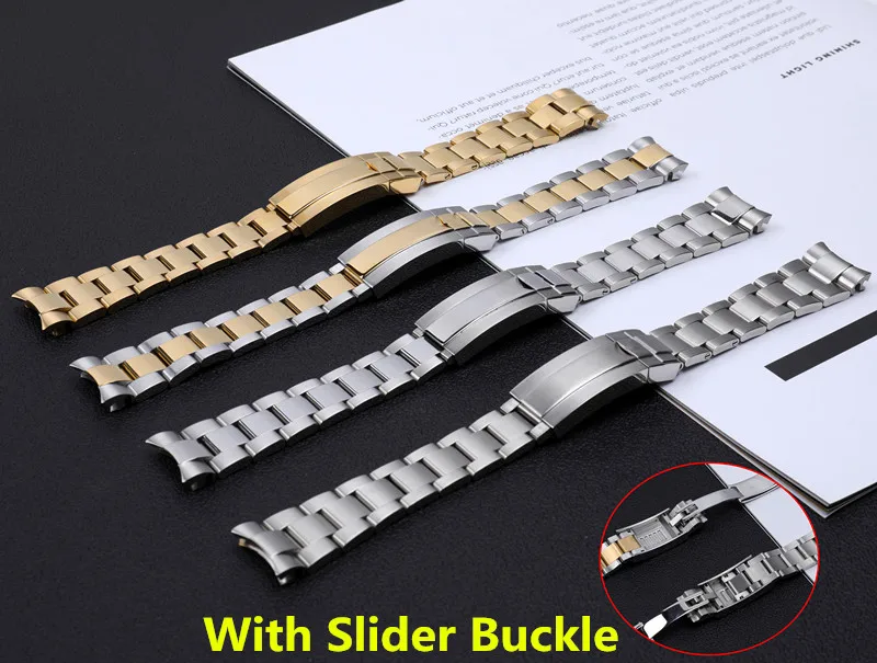 

Новый ремешок для часов 20 мм Мужской полностью из нержавеющей стали с застежкой-бабочкой Золотой Серебряный ремешок для ролевых часов Daytona ...