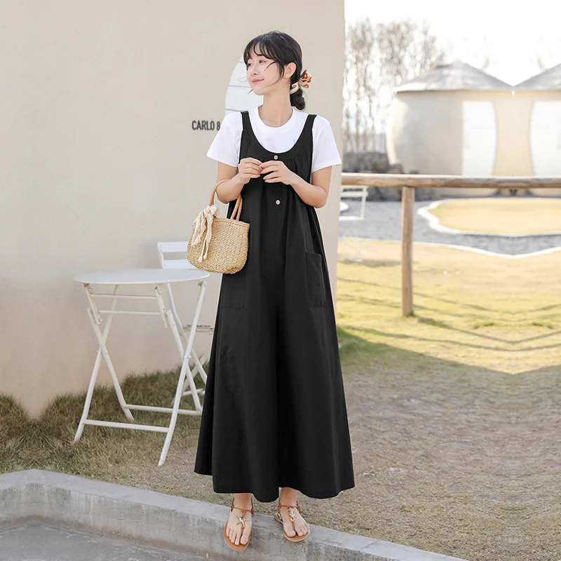 

2022 Fashion Jumpsuits For Summer Outfits Korean Loose Cotton Linen Lazy Casual Style Age Reducing Long Wide Leg Pants Women