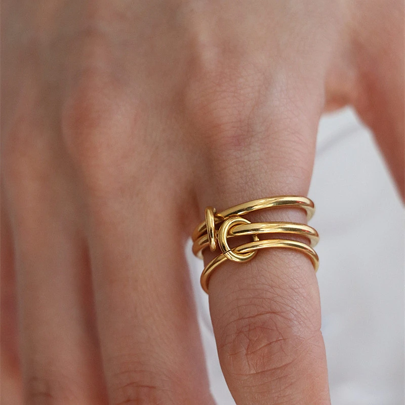 

2022 Punk Vintage Multilayer Winding Ring 18 K Gold Circle Piled Rings Women Jewelry