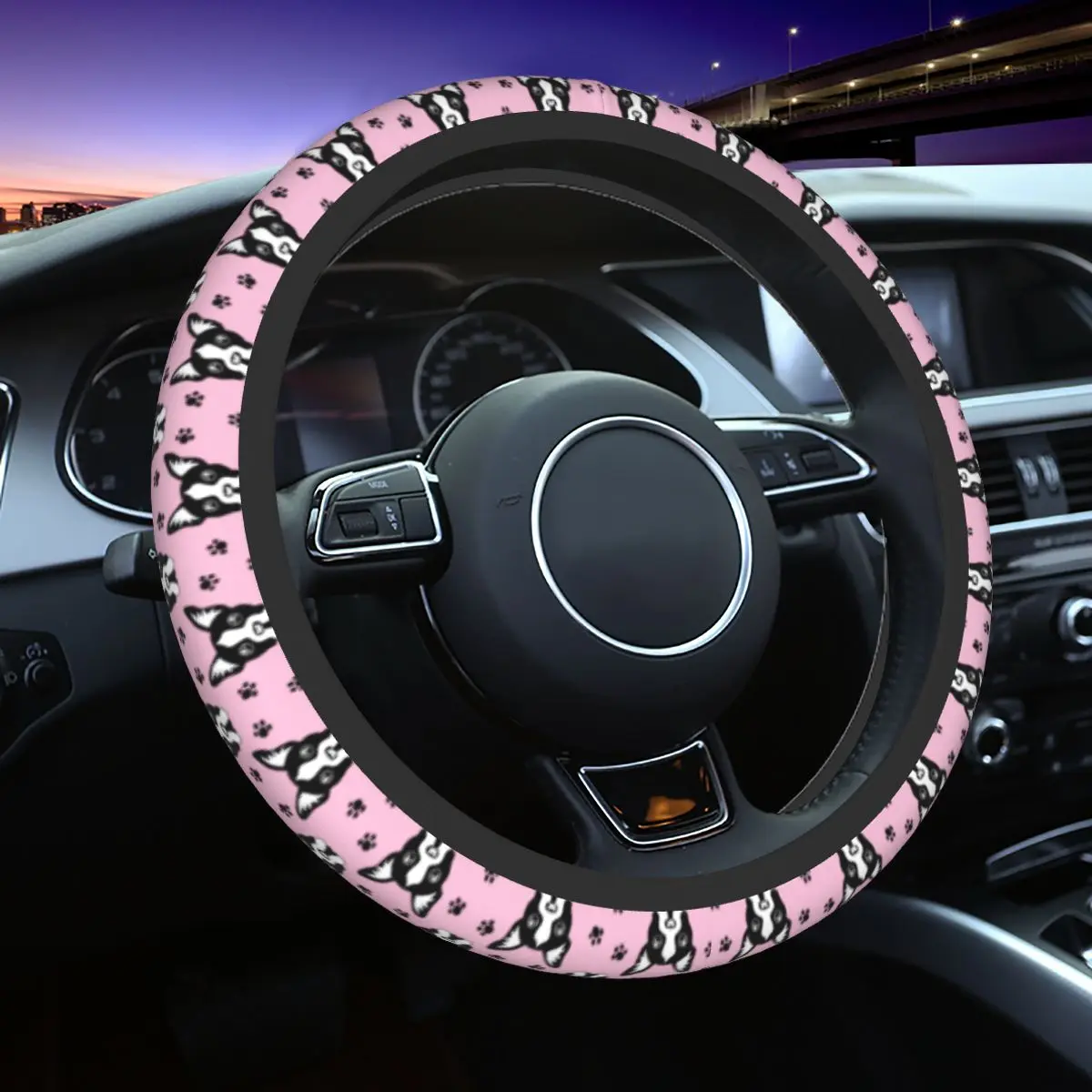 

38cm Steering Wheel Covers Bulldog Dog Universal Animal Braid On The Steering Wheel Cover Auto Decoration Auto Accessories
